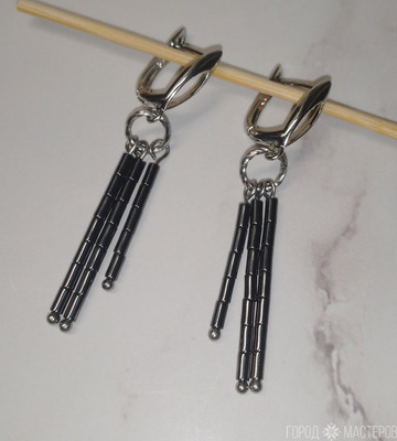 Серьги с белым агатом, гематитом - 3