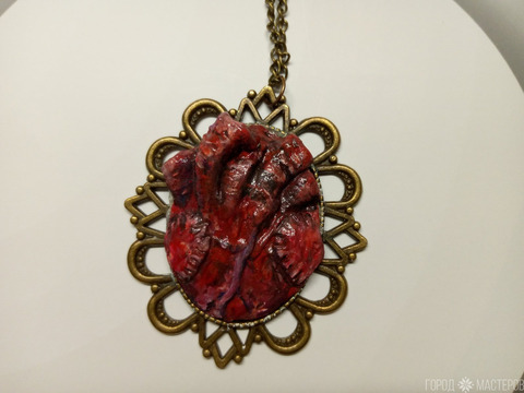 Колье "Сердце" из полимерной глины в бронзе