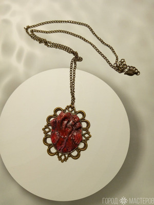 Колье "Сердце" из полимерной глины в бронзе - 2