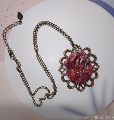 Колье "Сердце" из полимерной глины в бронзе - 4