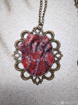 Колье "Сердце" из полимерной глины в бронзе - 6