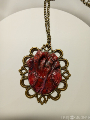Колье "Сердце" из полимерной глины в бронзе - 7