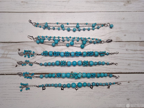 Браслеты из натуральной бирюзы многорядные - 7