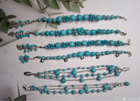 Браслеты из натуральной бирюзы многорядные - 9