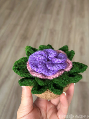 Вязаные кактус и яркий цветок
