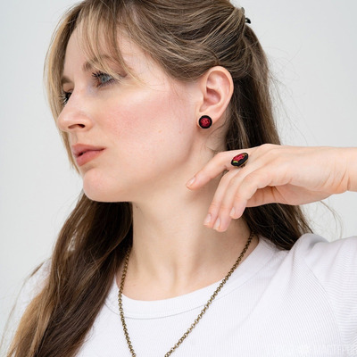 Комплект Кулон Серьги Кольцо вышитые лентами - 4