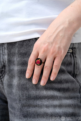 Комплект Кулон Серьги Кольцо вышитые лентами - 6