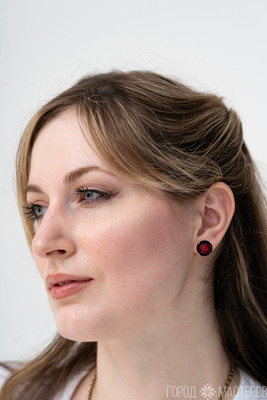 Комплект Кулон Серьги Кольцо вышитые лентами - 8