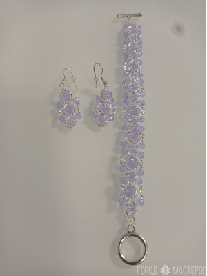 Нежный мерцающий сиреневый комплект: браслет и серьги - 2