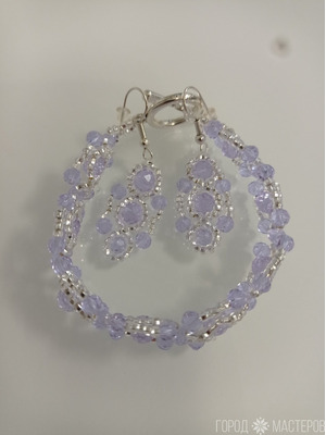 Нежный мерцающий сиреневый комплект: браслет и серьги - 3