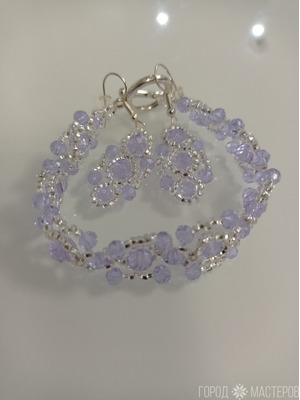 Нежный мерцающий сиреневый комплект: браслет и серьги - 4