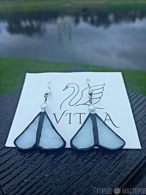 Серьги из витражного стекла выполнены в технике Тиффани "Мотыльки" - 3