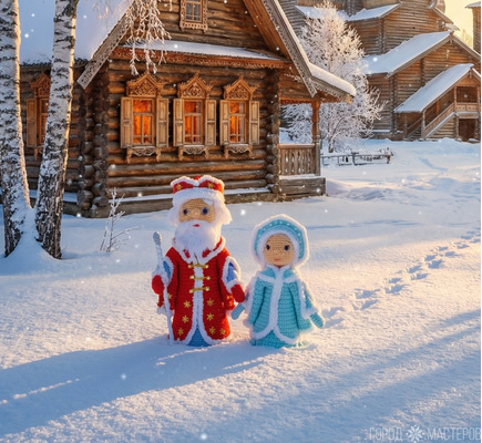 Вязаный дедушка Мороз и Снегурочка - 8