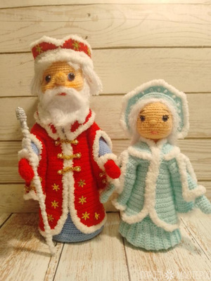 Вязаный дедушка Мороз и Снегурочка - 9