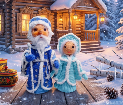 Вязаный дедушка Мороз и Снегурочка - 10