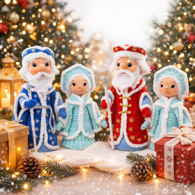 Вязаный дедушка Мороз и Снегурочка