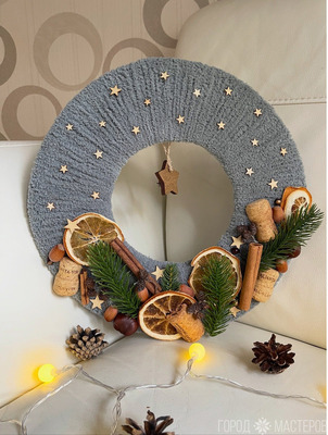 Венок новогодний 33-34см ручной работы - 3
