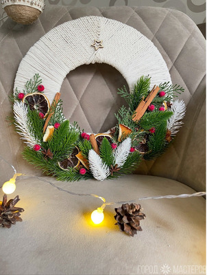 Венок новогодний 33-34см ручной работы - 4