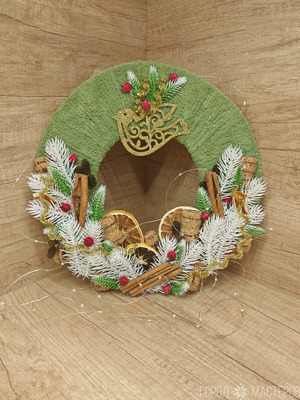 Венок новогодний 33-34см ручной работы - 5