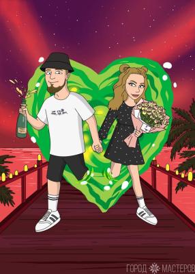 Портрет по фото в стиле Рик и Морти