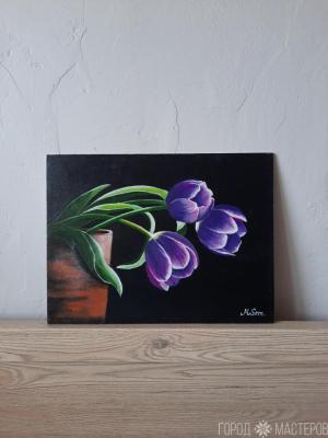 Картина "Тюльпаны на черном" - 2