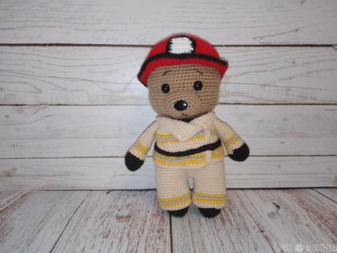 Вязаный мишка пожарник,МЧСник. Ручная работа - 3