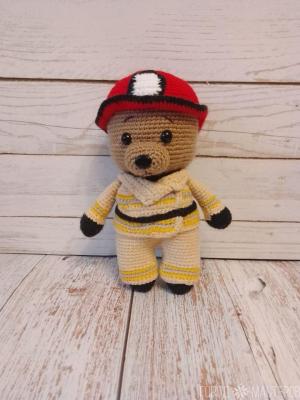 Вязаный мишка пожарник,МЧСник. Ручная работа - 4