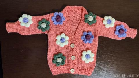 Цветочный кардиган ручной работы для маленькой леди (9-12 мес.)