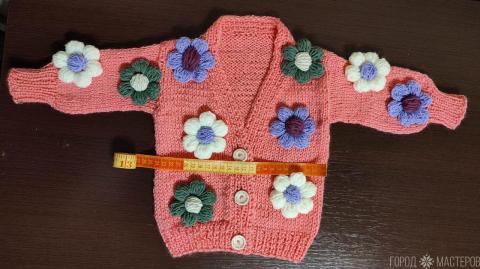 Цветочный кардиган ручной работы для маленькой леди (9-12 мес.) - 4